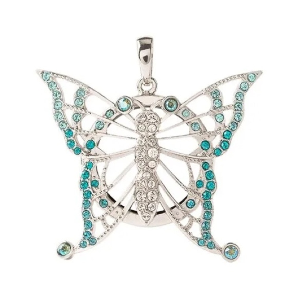 Aqua Ombré Filigree Butterfly Locket and Silver Chain